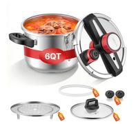 VEVOR Olla a Presión de 6 L, de Acero Inoxidable, con Rejilla para Cocinar al Vapor, Tapa de Vidrio Templado, Tres Configuraciones de Presión para Carne, Frijoles, Arroz, Sopa y Salsas. 100 kPa