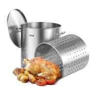 VEVOR Olla Grande de Acero Inoxidable de 60,5 L, Olla para Salsa con Canasta, Tapa y Asa, Olla Comercial Resistente, Tratamiento de Lijado, para Eventos de Grupos Grandes, Plateado, 400 x 450 mm