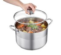 VEVOR Olla de Acero Inoxidable Capacidad de 11,4 L, Olla con Tapa de Vidrio y Asas Diametro de 28 cm, Ligero para Transportar, con Base de 5 Capas, Grande y Resistente, Ideal para Sopas, Guisos