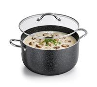 VEVOR Olla de Aleación de Aluminio Capacidad de 11,4 L, Olla con Revestimiento Cerámico, Tapa de Vidrio, Base de 2 Capas y Asas Soldadas Reforzadas, Fácil de Transportar, Ideal para Sopas, Guisos