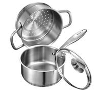 VEVOR Olla de Gran Capacidad 1,42 L con Tapa de Cristal y Capa de Vapor, para Sopa y Verduras con Mango Ergonómico, Acero Inoxidable, Apta para Lavavajillas, 335 x 265 x 200 mm, Color Plateado