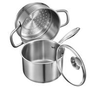 VEVOR Olla de Gran Capacidad de 2,37 L con Tapa de Cristal y Capa de Vapor, para Sopa y Verduras con Mango Ergonómico, de Acero Inoxidable Apta para Lavavajillas, 355 x 285 x 210 mm, Color Plata