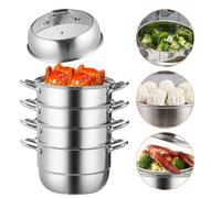 VEVOR Olla de Vapor Diámetro de Cada Nivel de 30 cm, Olla de Vapor de Acero Inoxidable, Tapa Elevada y Prácticos Tiradores, Apta para Todo Tipo de Encimeras, Incluidas Las de Gas, Cerámica, Halógenas