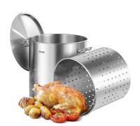 VEVOR Olla Grande de Acero Inoxidable 94,6 L, Olla para Salsa con Canasta, Tapa y Asa, Olla Comercial Resistente, Tratamiento de Lijado, para Eventos de Grupos Grandes, Color Plateado, 500 x 495 mm