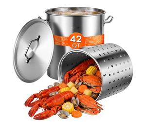 VEVOR Olla para Sopa de 39,7 L con tapa, Diámetro de 35 cm, Altura de 41 cm, Olla Grande de Acero Inoxidable con Asa y Colador, Llama Abierta e Inducción para Eventos Comerciales, Restaurantes