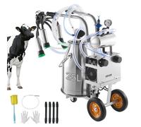 VEVOR Ordeñadora Eléctrica para Vacas, Capacidad de 25 L, Máquina de Ordeño Portátil, Botella de Acero Inoxidable, Presión Ajustable, con Ruedas Bomba de Pulsación de Vacío Accesorios de Limpieza