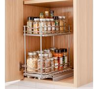 VEVOR Organizador Cocina Bajo Fregadero de 2 Niveles Estante Extraíble, Cesta de Metal Resistente, Deslizamiento Suave, 215x110x265 mm, Plateado, Para Especias, Condimentos, Utensilios, Aperitivos