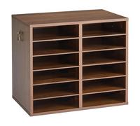 VEVOR Organizador de Documentos de Madera 12 Compartimentos de Escritorio, Almacenamiento de Papeles A4 para Estudio Oficina Escuela, Estantes Extraíbles y Ajustables, 480 x 300 x 308 mm, Color Marrón