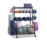 VEVOR Estante de Almacenamiento para Esterilla de Yoga, Soporte de Acero con Acabado en Polvo, con Ganchos y Ruedas, para Rodillo de Espuma, Mancuernas, y Correas de Yoga, 1030 x 405 x 960 mm