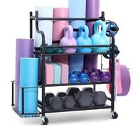 VEVOR Estante de Almacenamiento para Esterilla Yoga, Acero con Acabado en Polvo con Ganchos y Ruedas, para Mancuernas, Pesas Rusas, Rodillos Espuma y Correas Yoga, 1035 x 405 x 885 mm, 3 Capas