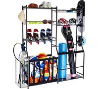 VEVOR Organizador de Equipos de Golf Estante de Almacenamiento de Acero para 2 Bolsas de Golf y Otros Equipos Deportivos Soporte para Pelotas Juguetes Artículos Deportivos con Canasta Ganchos, Negro