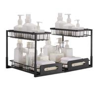 VEVOR Organizador de Gabinete Extraíble 2 Niveles 270x360 mm 2 Piezas Debajo del Fregadero, con Cajón Deslizable, Estante Deslizante de Canasta de Alambre, Negro, Tamaño de Instalación 648x394x330 mm