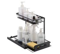 VEVOR Organizador de Gabinete Extraíble 2 Niveles, Organizador y Almacenamiento Debajo del Fregadero, con Cajón, y Canasta de Alambre para Gabinete de Baño de Cocina, Negro, 270 x 360 x 280 mm