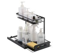 VEVOR Organizador de Gabinete Extraíble 2 Niveles, Organizador y Almacenamiento Debajo del Fregadero, con Cajón, y Canasta de Alambre para Gabinete de Baño de Cocina, Negro, 270 x 360 x 280 mm