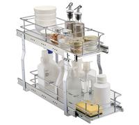 VEVOR Organizador de Gabinete Extraíble 216x533x381 mm Estantes de Despensa Deslizables Alta Resistencia, Acero Cromado, Almacenamiento con Cajones Deslizantes Tamaño de Instalación 254x558x457 mm