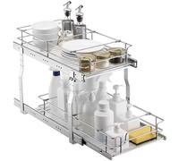 VEVOR Organizador de Gabinete Extraíble, Estantes de Despensa Deslizables de Alta Resistencia, de Acero Cromado, para el Hogar, Dentro del Gabinete de la Cocina, el Baño, 305 x 533 x 385 mm, Plata