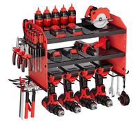 VEVOR Organizador de Herramientas Eléctricas de Pared, Estante de Almacenamiento de 3 Capas con 4 Soportes para Taladros, con Tableros Perforados Laterales, para Garaje, Banco de Trabajo y Taller