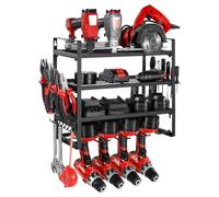 VEVOR Organizador de Herramientas Eléctricas de Pared, Estante de Almacenamiento de 4 Capas con 4 Soportes para Taladros, para Garaje, Banco de Trabajo y Taller, 490 x 200 x 370 mm, Carga 60 kg