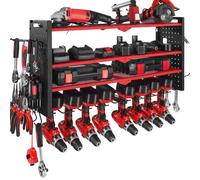 VEVOR Organizador de Herramientas Eléctricas de Pared, Estante de Almacenamiento de 4 Capas con 8 Portabrocas, con Tableros Perforados Laterales, para Garaje, Banco y Taller, Rojo Brillante Mate