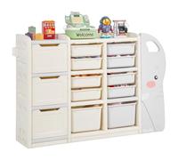 VEVOR Organizador de Juguetes, estantería para Libros, Juguetes, con Forma de Elefante, 4 Niveles, Multifuncional, con 10 recipientes de plástico Flexibles, para Dormitorio, Aula (Gris + Beige)