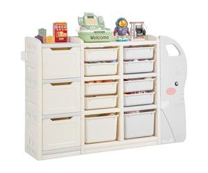 VEVOR Organizador de Juguetes para Niños 4 Niveles con 10 Compartimentos de Plástico Extraíbles Forma de Elefante Ideal para Sala de Estudio, Dormitorio, Sala de Juegos, Aula, Guardería, Gris y Beige
