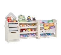 VEVOR Organizador de Juguetes para Niños con Estantería 4 Niveles con 10 Compartimentos de Plástico Extraíbles Ideal para Sala de Estudio, Dormitorio, Sala de Juegos, Aula, Guardería, Gris y Beige