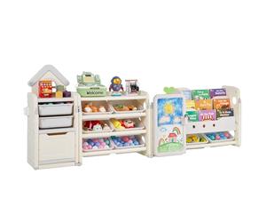 VEVOR Organizador de Juguetes para Niños con Estantería 4 Niveles con 10 Compartimentos de Plástico Extraíbles y Tablero de Dibujo para Sala de Estudio, Dormitorio, Sala de Juegos, Aula, Guardería