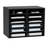 VEVOR Organizador de Literatura de madera Aglomerado Estante de Almacenamiento de Documentos de 12 Compartimentos 52x30,5x41 cm Clasificador de Literatura con Estantes Ajustables para Oficina, Negro