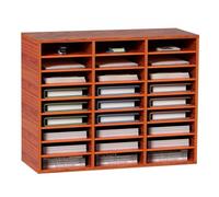 VEVOR Organizador de Literatura de Madera de 27 Ranuras de 800 x 305 x 630 mm, Estantes Ajustables de Tablero de Fibra de Densidad Media, Almacenamiento para Archivos, Documentos, Papeles, Marrón