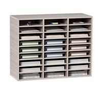VEVOR Organizador de Literatura de Madera de 27 Ranuras de 800 x 305 x 630 mm, Estantes Ajustables de Tablero de Fibra de Densidad Media, Almacenamiento para Archivos, Documentos, Papeles, Gris