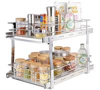 VEVOR Organizador Extraíble Debajo del Fregadero 2 Niveles 355x533x383 mm Estante Deslizante de Acero Cromado Carga de 30 kg Deslizamiento Suave para Cocina Tamaño de Instalación 393x558x457 mm