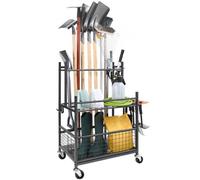 SucceBuy-organizador de herramientas de jardín con 16 ranuras, torre de herramientas de patio con ganchos, ruedas, soporte de rastrillo de mango largo para almacenamiento de garaje 16 Slots