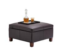 VEVOR Otomana Cuadrada de Cuero, Otomana de Esponja de Alta Densidad de Cuero Sintético de 71-79 cm con Almacenamiento, Botones Capitoné y Tapa Abatible para Sala de Estar, Pasillo, Marrón Oscuro