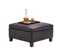 VEVOR Otomana Cuadrada de Cuero, Otomana de Esponja de Alta Densidad de Cuero Sintético de 71-79 cm con Almacenamiento, Botones Capitoné y Tapa Abatible para Sala de Estar, Pasillo, Marrón Oscuro