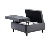 VEVOR Otomana Cuadrada de Cuero, Otomana Tapizada de Esponja de Alta Densidad de Cuero Sintético de 79-86 cm con Almacenamiento, Botones Capitoné y Tapa Abatible para Sala de Estar, Pasillo, Gris