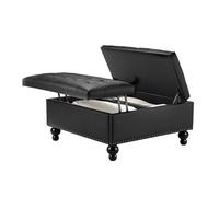 VEVOR Otomana Cuadrada de Cuero, Otomana Tapizada de Esponja de Alta Densidad de Cuero Sintético de 86-94 cm con Almacenamiento, Botones Capitoné y Tapa Abatible para Sala de Estar, Pasillo, Negro