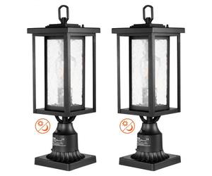 VEVOR - Pack de 2 farolas exteriores de anochecer al amanecer, 450 mm, impermeables, con base de montaje en pilar de 3,5 pulgadas, pantalla de vidrio, farola exterior a prueba de rayos para patio, jar