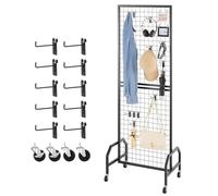 VEVOR Panel de Pared de Rejilla, 1 Unidad, Expositor 60 x 40 x 164 cm con Ruedas y 10 Ganchos, Estantes de Acero al Carbono, Estantería para Exposiciones de Arte,Decoración, Almacenamiento, Negro