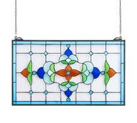 VEVOR Panel de Vidriera Colgante para Ventana 664 x 402 mm Panel de Vitral Colorido Horizontal Rectangular Marco de Metal con Cadena Fácil de Limpiar para Decoración de Cocina, Hogar, Cafetería