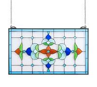 VEVOR Panel de Vidriera Colgante para Ventana 664 x 402 mm Panel de Vitral Colorido Horizontal Rectangular Marco de Metal con Cadena Fácil de Limpiar para Decoración de Cocina, Hogar, Cafetería