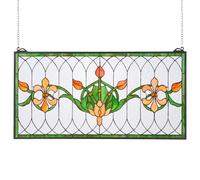 VEVOR Panel de Vidriera Colgante para Ventana 810 x 433 mm Panel de Vitral Colorido Horizontal Rectangular Marco de Metal con Cadena Fácil de Limpiar para Decoración de Cocina, Hogar, Cafetería