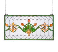 VEVOR Panel de Vidriera Colgante para Ventana 810 x 433 mm Panel de Vitral Colorido Horizontal Rectangular Marco de Metal con Cadena Fácil de Limpiar para Decoración de Cocina, Hogar, Cafetería