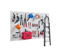 VEVOR Paneles de Pared de Listones de PVC 1225 x 2450 x 20 mm para Garaje con Accesorios, Panel de Listones Ajustable con Estructura de Acoplamiento y Corte para Almacenamiento y Exhibición, Blanco