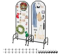 VEVOR Paneles de Pared de Rejilla, 2 Unidades, Expositor de 60 x 40 x 164 cm con Ruedas y 20 Ganchos, Estantes de Acero al Carbono, Estante para Exhibir Arte y Almacenar Decoración, Negro