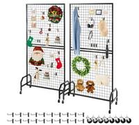 VEVOR Paneles de Pared de Rejilla, 2 Unidades, Expositor enrollable 898 x 400 x 1798 mm con 20 Ganchos, Estantes de Acero al Carbono, Expositores para Decoración y Almacenamiento, Negro