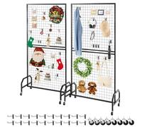 VEVOR Paneles de Pared de Rejilla, 2 Unidades, Expositor Enrollable 898 x 400 x 1798 mm con 20 Ganchos, Estantes de Acero al Carbono, Expositores para Decoración y Almacenamiento, Negro