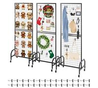 VEVOR Paneles de Pared de Rejilla, 3 Unidades, Expositor de 60 x 40 x 164 cm con Ruedas y 30 Ganchos, Estantes de Acero al Carbono, Estante para Exhibir Arte y Almacenar Decoración, Negro