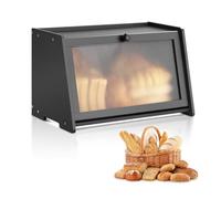 VEVOR Panera de Bambú para Encimera de Cocina, Organizador de Pan de Madera Rústica para Pan Casero, con Panel de Puerta Acrílico Ondulado, Color Negro, Forma de Trapezoide, 420 x 250 x 260 mm