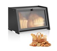 VEVOR Panera de Bambú para Encimera de Cocina, Organizador de Pan de Madera Rústica para Pan Casero, con Panel de Puerta Acrílico Ondulado, Color Negro, Forma de Trapezoide, 420 x 250 x 260 mm