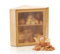 VEVOR Panera de Esquina de Doble Capa para Encimera de Cocina, Panera de Madera Rústica para Pan Casero, Contenedor de Almacenamiento con Puerta Acrílica Ondulada, Natural, 320 x 320 x 425 mm